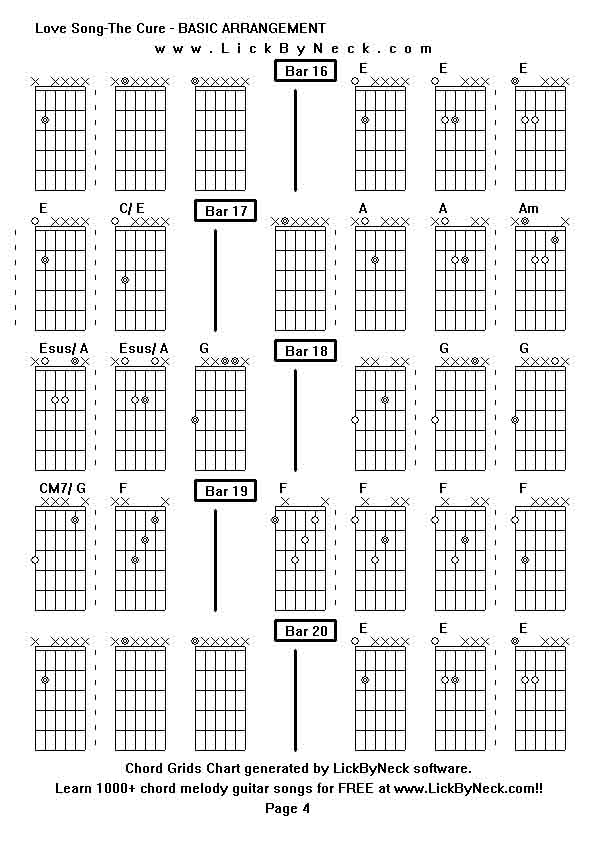 Chord Grids Chart of chord melody fingerstyle guitar song-Love Song-The Cure - BASIC ARRANGEMENT,generated by LickByNeck software.